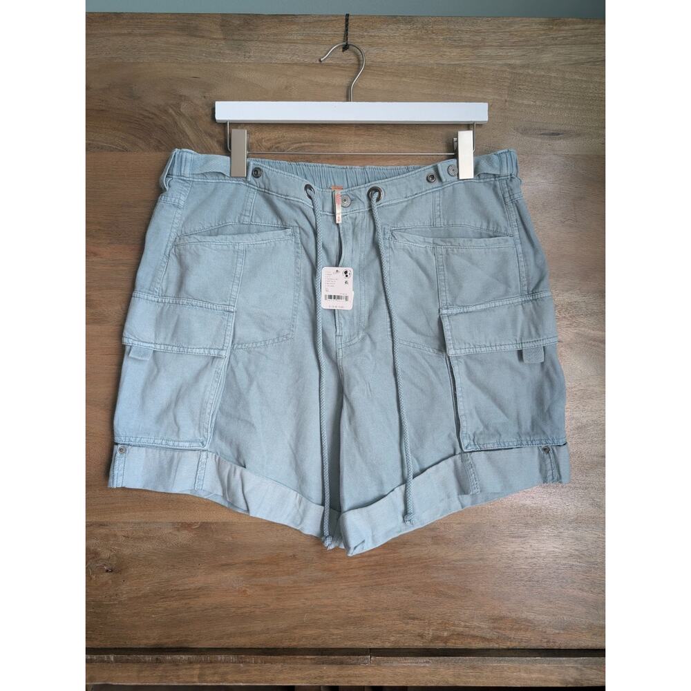 NWT Free People Frankie Washed Shorts Womens XL Soft Blue Adjustable Drawcord